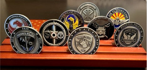 PPF CHALLENGE COINS (SET OF 9) WITH WOODEN DISPLAY COIN HOLDER **NEW**